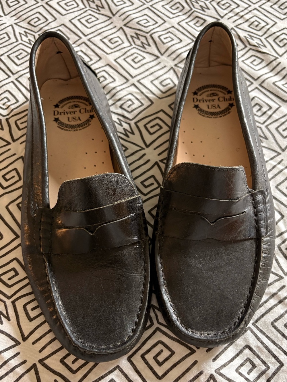 Driver Club USA Black Leather Penny Driving Loafers